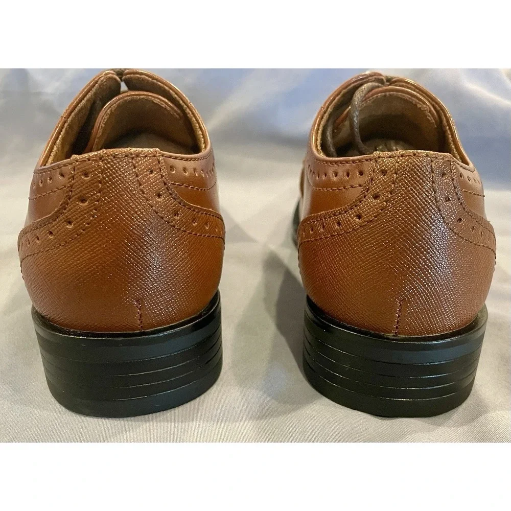 New Stacy Adams Boys Size 11 Brown Wingtip Dress Shoe Sunday Formal‎ Dressy